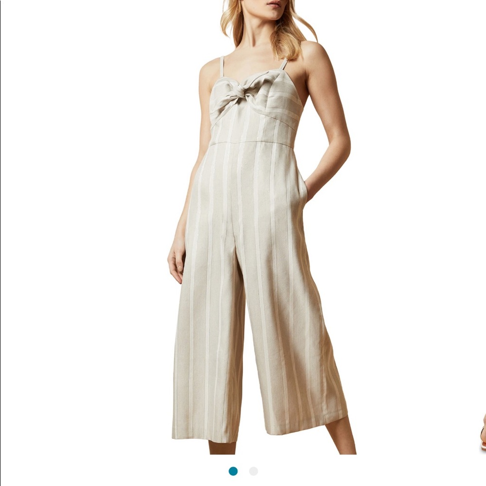 Ted Baker London Daceyy Linen Striped Jumpsuit in IVORY SIZE 4 (12 in Woman) 🆕